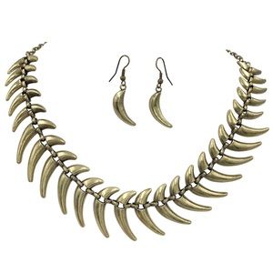 Tribal Horn Spike Worn Gold Necklace Earrings Set
